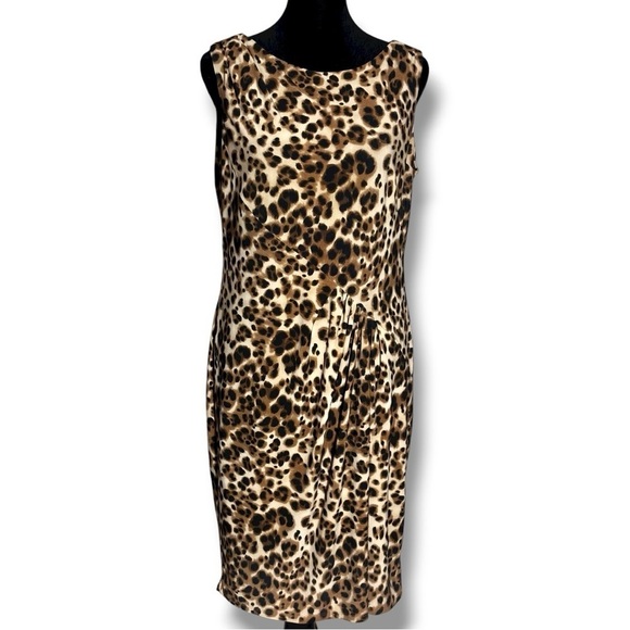 Jones New York Dresses & Skirts - Jones New York Leopard Print Sleeveless Rouching Detail Fully Lined Mini Dress